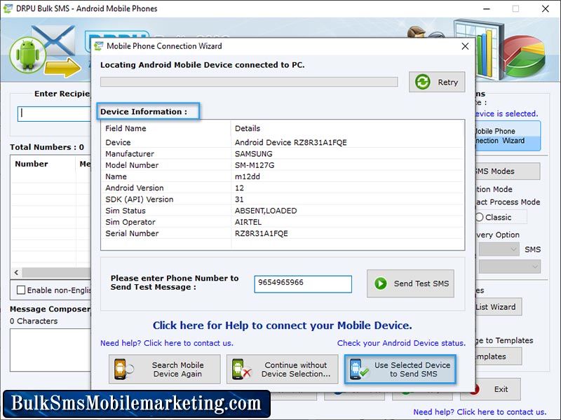 Screenshot of Android Phone Bulk SMS Mobile Marketing