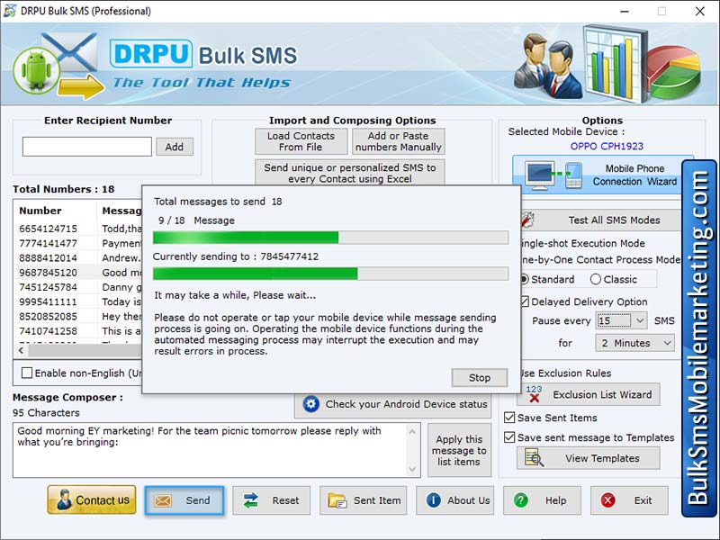 Screenshot of Pro Bulk SMS Messaging Software