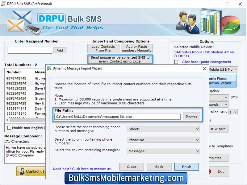 Screenshot of Bulk SMS Mobile Marketing GSM Phones