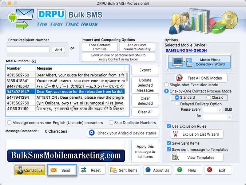 Screenshot of Pro Mac Bulk SMS Mobile Marketing