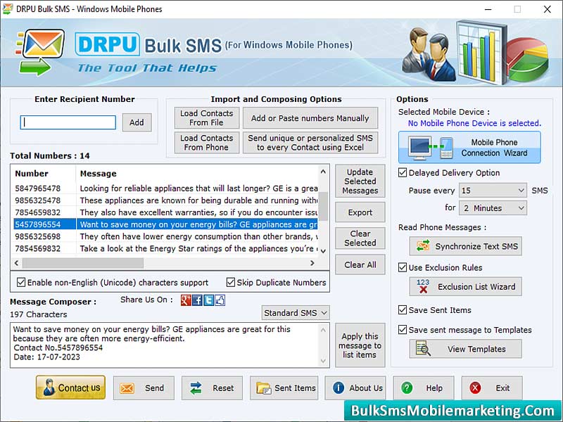 Screenshot of Bulk SMS Mobile Marketing Windows Phone 8.8.2.4
