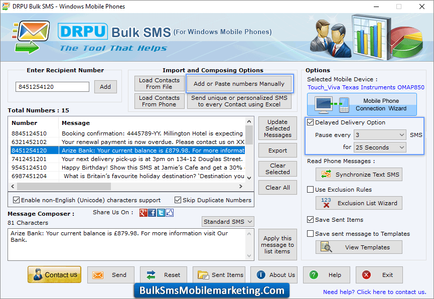 Add or Paste Number Manually