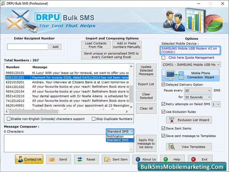 Screenshot of GSM Mobile SMS Marketing Software