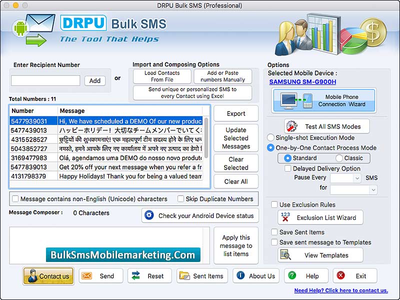 Screenshot of Mac Bulk SMS Software for Android