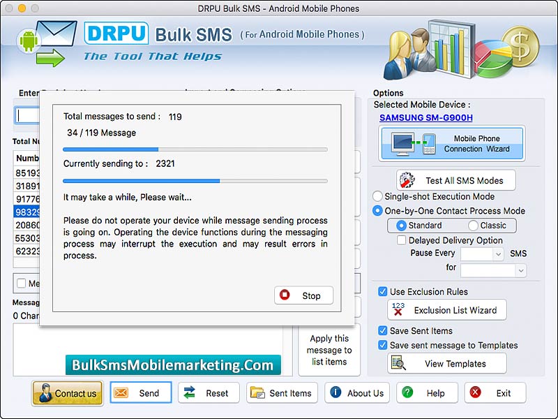 Screenshot of SMS Marketing Software Android Mac