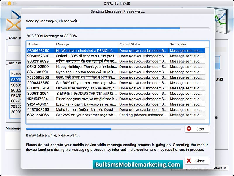 Screenshot of Bulk SMS Marketing Mac OS X