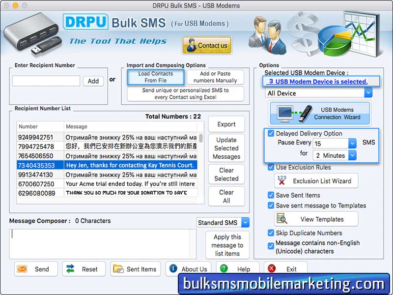 Screenshot of Modem SMS Marketing Mac