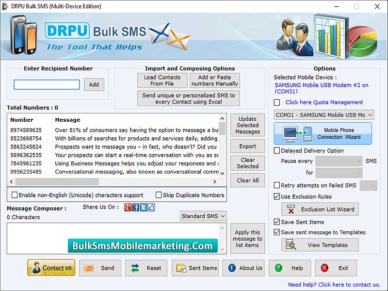 Screenshot of Bulk SMS Mobile Phone Marketing