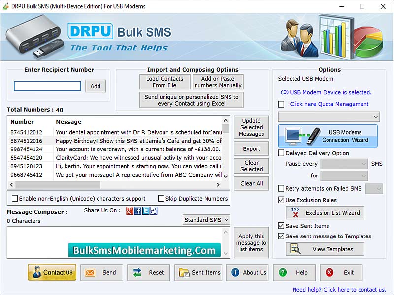 Screenshot of SMS Marketing Application