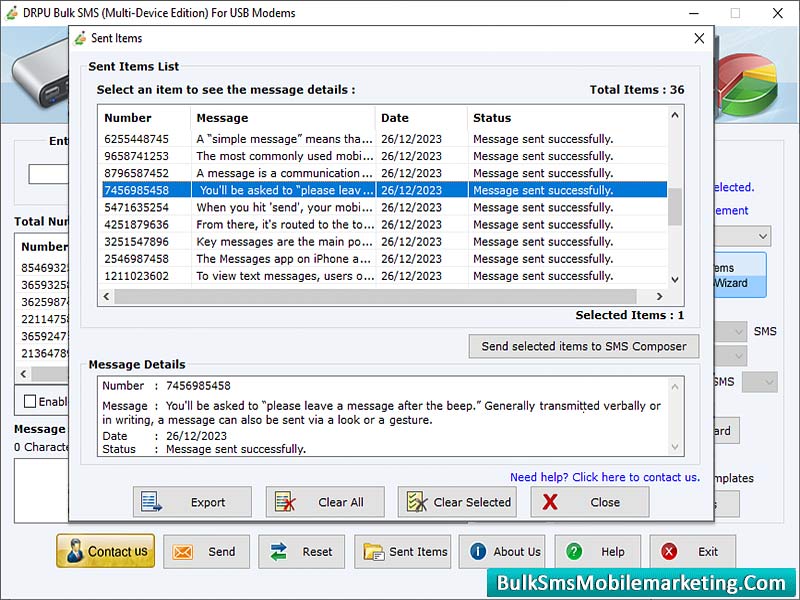 Screenshot of USB Modem Bulk Messaging Program