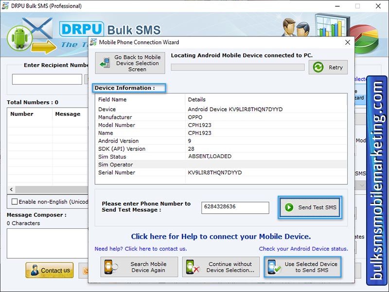 Screenshot of Bulk SMS Mobile Marketing Tool 9.2.1.8