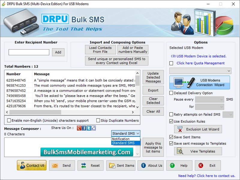 Screenshot of USB Modem SMS Mobile Marketing